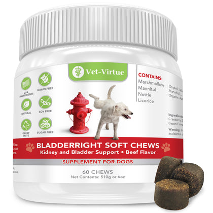 Bladder Right, Dog UTI Treatment, Soft Chew Cranberry Pills with Organic D Mannose plus Support Matrix Fights and Prevents UTI Infections