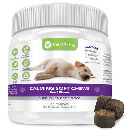Calming Treats for Dogs, Soft Chew Formula with Organic Hemp Oil, Easy Consumption and Great Tasting with Organic Chamomile and Valerian Extract