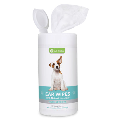 Dog Ear Cleaner Wipes, Fragrance Free Ear Infection Treatment for Dogs, Halt Yeast, Mites and Itching, Large Soft Cotton Ear Wipes for Dogs
